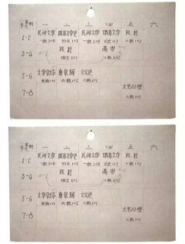 中文系1980年（大三下）课程表